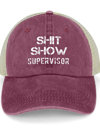 Mens Shit Show Supervisor Funny Graphics Printed Text Letters Distressed Hole Washed Cap