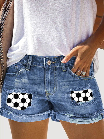 Women's Football Hole Patch Denim Shorts