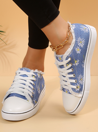 Women's Comfortable Lightweight Soft Sole Daisy Canvas Shoes