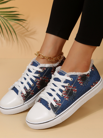 Women's Comfortable Lightweight Soft Sole American Flag/Sunflower Canvas Shoes