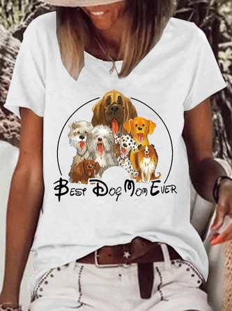 Women's Best Dog Mom Ever Dog Lovers Casual Crew Neck Text Letters T-Shirt