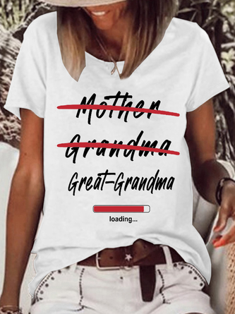 Women's Funny Word Great Grandma Loading Casual Crew Neck T-Shirt