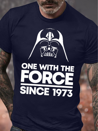 Men's One With The Force Since 1973 Funny 50th Birthday Gift Graphic Printing Casual Text Letters Cotton Crew Neck T-Shirt