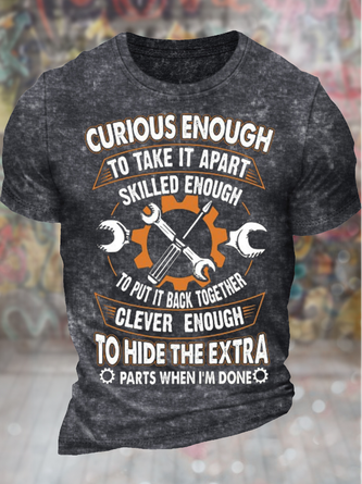 Men's Curious Enough To Take It Apart Skilled Enough To Put It Back Together Funny Graphic Printing Regular Fit Text Letters Casual Crew Neck T-Shirt
