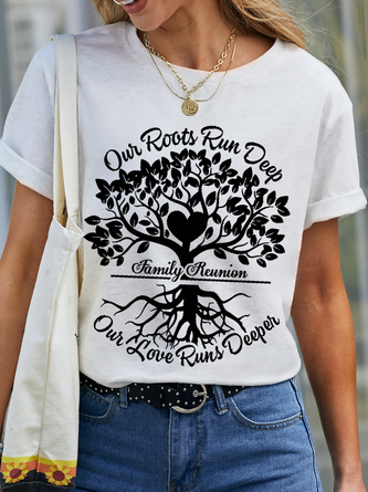 Women's Our Roots Run Deep But Our Love Runs Deeper Family Reunion Tree With Roots Crew Neck Cotton Simple T-Shirt