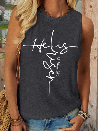 Women's He Is Risen Christian Easter Cross Text Letters Crew Neck Casual Tank Top