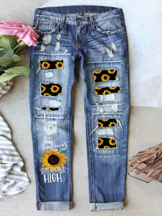 Women's Sunflower Tassel Hole Denim Jeans
