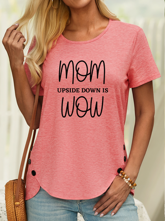 Lilicloth X Kat8lyst Mom Upside Down Is Wow Women’s Text Letters Cotton Casual T-Shirt