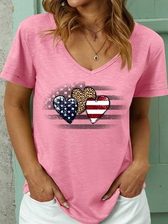 Lilicloth X Y Patriotic Leopard Flag Women’s Cotton Casual V Neck T-Shirt
