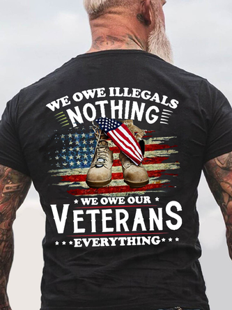 Men's Flag We Owe illegals Nothing Crew Neck Casual T-Shirt