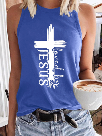 Women's Loved By Jesus With Cross Cotton-Blend Casual Tank Top