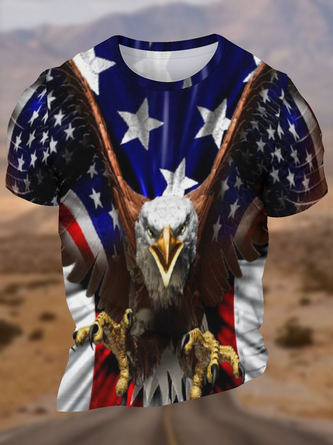 Men's Funny Independence Day American Flag Graphic Printing Loose Eagle Old Glory Crew Neck Casual T-Shirt