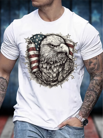 Men's Funny 4th Of July Independence Day American Flag Graphic Printing Crew Neck Casual Eagle Old Glory T-Shirt