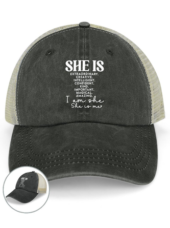 Women's She Is Extraordinary Creative intelligent Confident Kind Important Magical Amazing I Am She She Is Me Washed Mesh-back Baseball Cap