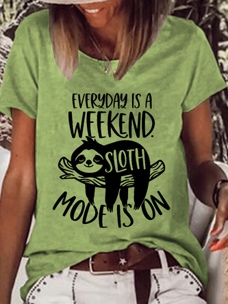 Women's Funny Happy Retirement Everyday Is A Weekend Sloth Mode On Text Letters Crew Neck Casual T-Shirt