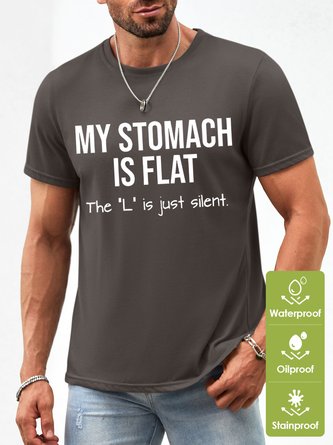 Men's My Stomach Is Flat The L Is Just Silent Funny Graphic Printing Text Letters Waterproof Oilproof And Stainproof Fabric T-Shirt