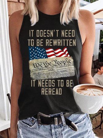 Women's It Doesn't Need To Be Rewritten It Needs To Be Reread We The People Print Crew Neck Tree Casual Tank Top