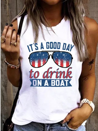 Women's It's A Good Day To Drink On A Boat American Flag Casual Regular Fit Crew Neck Tank Top