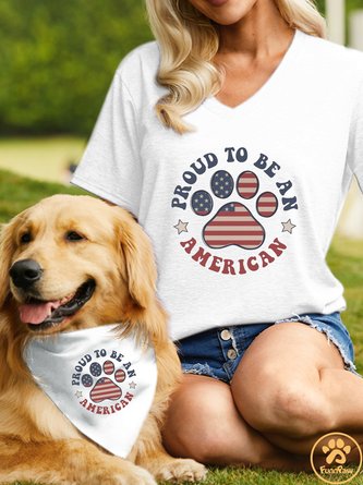 Women's Proud to be an American Dog 4th of July Matching V Neck T-Shirt