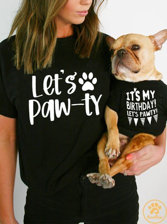 Women's Let's Pawty Puppy Pawty  Dog Invitation Dog Mom Crew Neck Cotton Casual T-Shirt