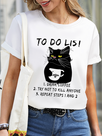 Funny Black Cat To Do List Drink Coffee Waterproof Oilproof And Stainproof Fabric T-Shirt