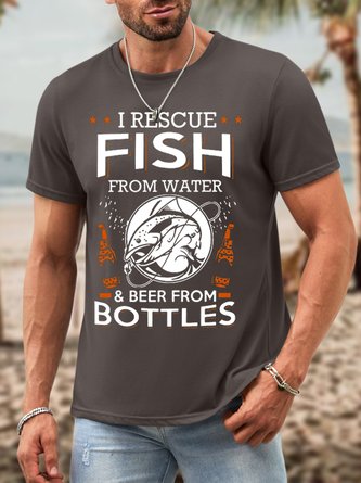 Men Rescue Fish And Beer  Waterproof Oilproof And Stainproof Fabric T-Shirt