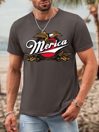 Men Eagle Pattern Letters Usa/Us/American Waterproof Oilproof And Stainproof Fabric T-Shirt