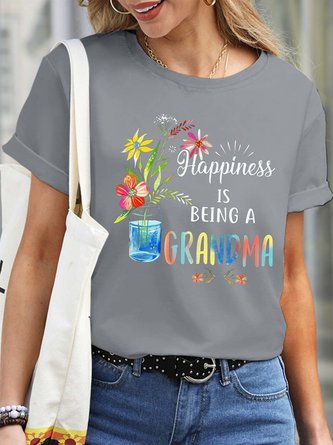 Women Happiness Life Grandma Family  Waterproof Oilproof And Stainproof Fabric T-Shirt