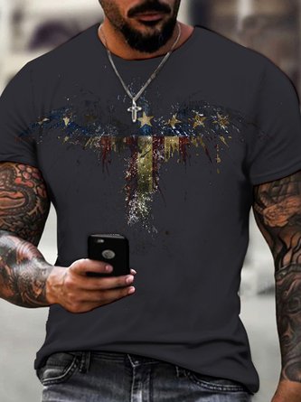 Men's Casual Flag Graphic Crew Neck Stretch Fit Short Sleeve T-Shirt