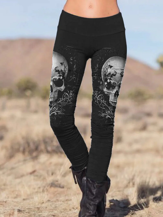 Women's Skull Casual Cotton-Blend Legging