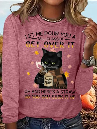 Women's Sarcasm Letters Black Cat Print Casual Shirt