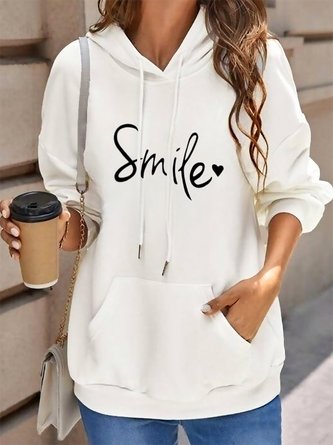Long Sleeve Casual Smile Text Letters Heart Hoodie