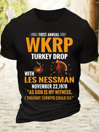 Men’s Cotton First Annual WKRP Turkey Drop With Les Nessman November 22 1978 T-Shirt