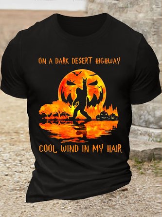 Women's Bigfoot On A Dark Desert Highway Cool Wind In My Hair Casual Crew Neck T-Shirt