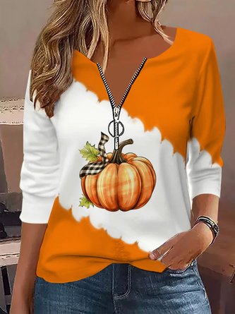 Notched Halloween Casual T-Shirt