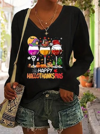 Casual Halloween Loose Jersey T-Shirt