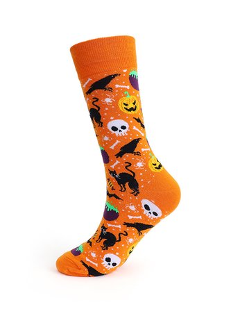 Halloween Pumpkin Grimace Black Cat Mid-calf Socks