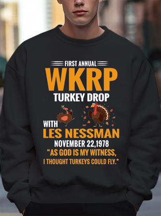 Men’s First Annual WKRP Turkey Drop With Les Nessman November 22 1978 Text Letters Crew Neck Loose Sweatshirt