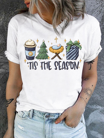 Tis The Season Christmas Cotton Casual Text Letters T-Shirt