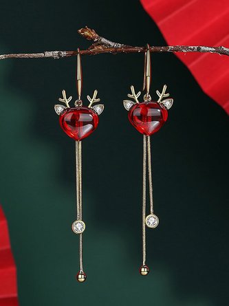 Christmas Elk Antlers Rhinestones Tassels Dangle Earrings