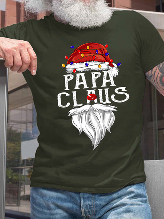 Cotton Merry Christmas Papa Claus Casual Loose Crew Neck T-Shirt
