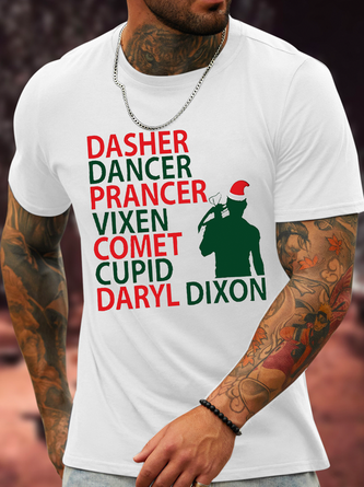 Cotton Dasher Dancer Prancer Vixen Comet Cupid Daryl Dixon Casual Text Letters Crew Neck T-Shirt