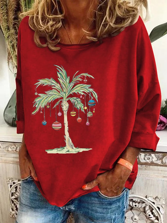 Women's Casual Christmas Coconut Tree Print Crew Neck Casual Regular Fit Sweatshirt