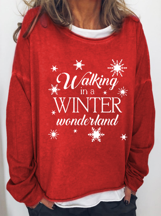 Women's Walking In A Winter Wonderland Print Snowflake Sweatshirt