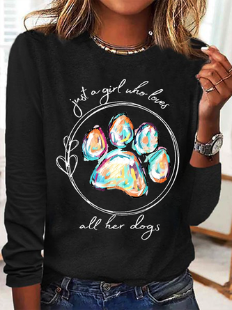 Women's Just A Girl Who Loves All Her Dogs Casual Cotton-Blend Long Sleeve Shirt