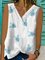 Women Butterfly Printed Casual Sleeveless V Neck Shirts Tank Top