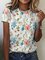 Casual Simple Floral Print Crew Neck Short Sleeve T-Shirt