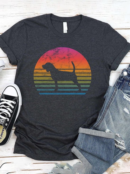 Puppy Shadow Rainbow Semi-circular PrinT-Shirt