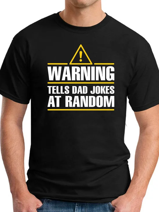 Warning Tells Dad Jokes At Random Men's round neck T-shirt