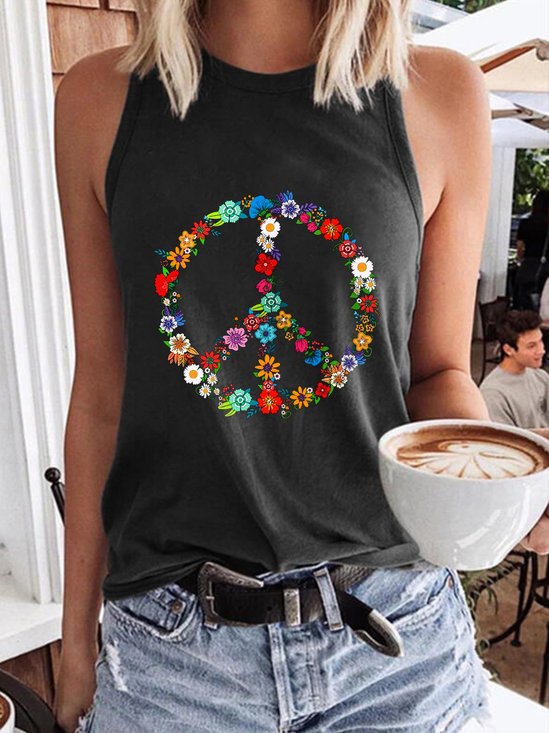 Love And Peace, Flower Hippie Tank Top, Peace Sign Lover Floral , Festival T Shirts, Botanical Gifts, Wildflower Party Present